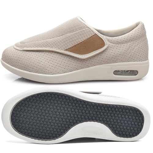 Möge Schuhe Herren Extra Breit Diabetiker Diabetiker Schuhe Herren Damen extra weit Senioren Orthopädische Hausschuhe mit Klettverschluss für geschwollen Füße (Color : Beige, Size : 43.5 EU) von Möge