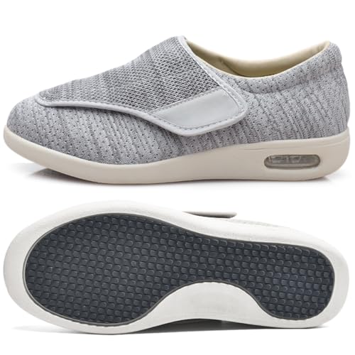 Möge Schuhe Herren Extra Breit Diabetiker Diabetiker Schuhe Herren Damen extra weit Senioren Orthopädische Hausschuhe mit Klettverschluss für geschwollen Füße (Color : LightGrey, Size : 37.5 EU) von Möge