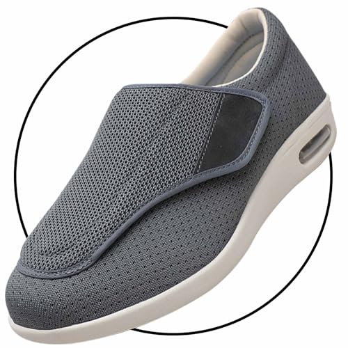 Möge Schuhe Herren Extra Breit Diabetiker Diabetiker Schuhe Herren Extra Breite Füße mit Klettverschluss Schuhe für Geschwollene Füße Ultraleicht rutschfest(Color:Gray,Size:35 EU) von Möge