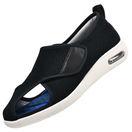 Möge Schuhe Herren Extra Breit Diabetiker Offener Zeh Hausschuhe für Geschwollene FüßE Senioren Klettverschluss Luftkissen Geräumiges Innenleben Breite Zehenbox(Black,42 EU) von Möge
