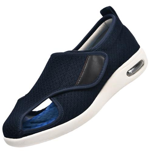 Möge Schuhe Herren Extra Breit Diabetiker Offener Zeh Hausschuhe für Geschwollene FüßE Senioren Klettverschluss Luftkissen Geräumiges Innenleben Breite Zehenbox(Blue,47 EU) von Möge