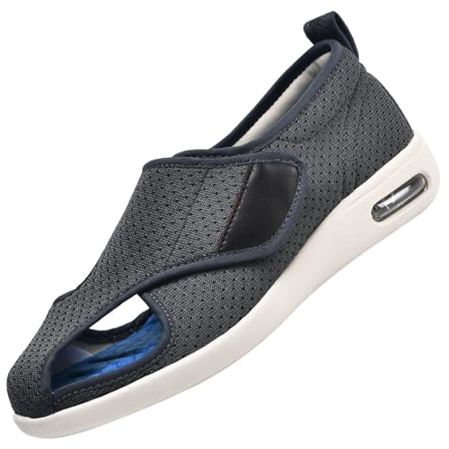 Möge Schuhe Herren Extra Breit Diabetiker Offener Zeh Hausschuhe für Geschwollene FüßE Senioren Klettverschluss Luftkissen Geräumiges Innenleben Breite Zehenbox(Gray,37.5 EU) von Möge
