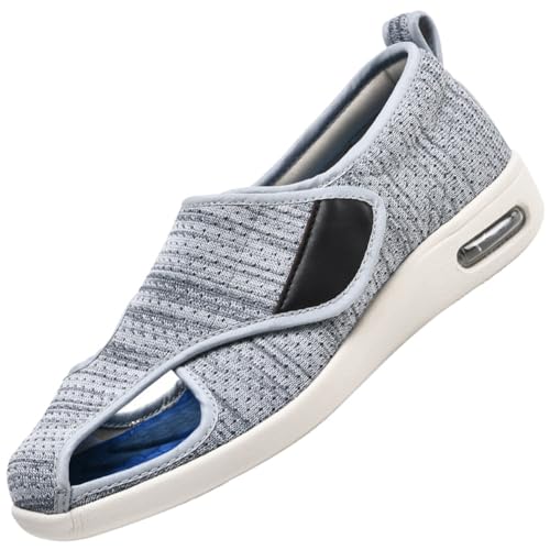 Möge Schuhe Herren Extra Breit Diabetiker Offener Zeh Hausschuhe für Geschwollene FüßE Senioren Klettverschluss Luftkissen Geräumiges Innenleben Breite Zehenbox(LightGrey,40.5 EU) von Möge