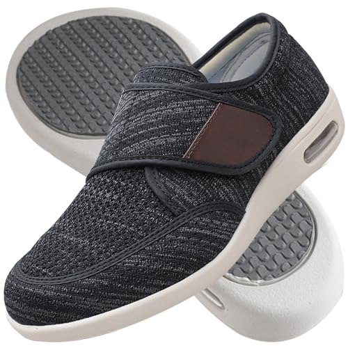 Möge Schuhe Herren Klettverschluss Luftkissen Schlupfschuhe Outdoor Walking Sneaker orthopädische Diabetiker Wanderschuhe atmungsaktiv lässig(Black Gray,43.5 EU) von Möge