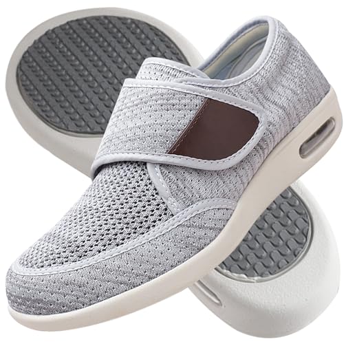 Möge Schuhe Herren Klettverschluss Luftkissen Schlupfschuhe Outdoor Walking Sneaker orthopädische Diabetiker Wanderschuhe atmungsaktiv lässig(Light Gray,45 EU) von Möge