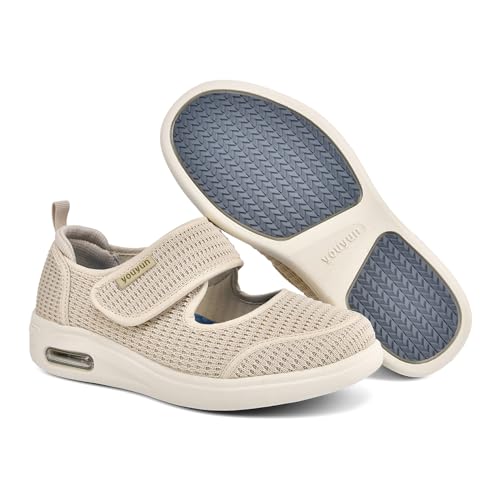 Möge Schuhe für Hallux Valgus Damen Senioren Extra Weit Stiefeletten Breite FüßE Hausschuhe Medizinische Damenschuhe(Beige,43 EU) von Möge