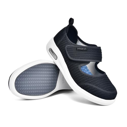 Möge Schuhe für Hallux Valgus Damen Senioren Extra Weit Stiefeletten Breite FüßE Hausschuhe Medizinische Damenschuhe(Black,41 EU) von Möge