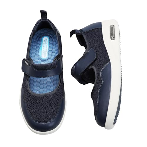 Möge Senioren Schuhe Damen Extra Weit Hausschuhe mit Klettverschluss Geräumiges Innenleben Verbandschuh Gesundheitsschuhe(Blue,37.5 EU) von Möge