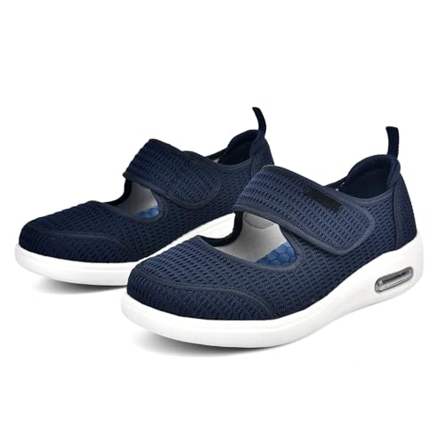 Möge Senioren Schuhe Damen Luftkissen Geräumiges Innenleben Diabetiker Hands-Free Orthopädische Hallux Valgus Turnschuhe mit Klettverschluss(Blue,36 EU) von Möge
