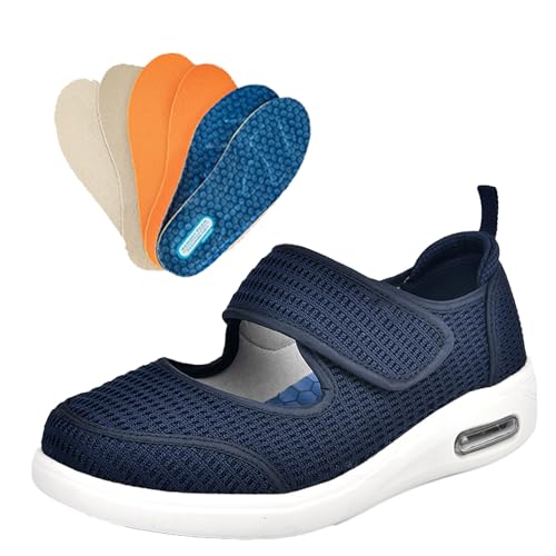 Möge Senioren Schuhe Damen Sportschuhe Herren mit Klettverschluss Breite Zehenbox Luftkissen Sommerschuhe Hausschuhe für Diabetiker Gesundheitshausschuhe(Blue,37 EU) von Möge