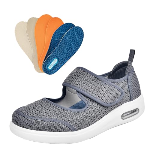 Möge Senioren Schuhe Damen Sportschuhe Herren mit Klettverschluss Breite Zehenbox Luftkissen Sommerschuhe Hausschuhe für Diabetiker Gesundheitshausschuhe(Gray,37.5 EU) von Möge