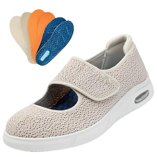Möge Senioren Schuhe Damen Verbandschuh Gesundheitsschuhe Diabetiker Hallux Valgus Extra Weit Medizinische Damenschuhe Klettverschluss(Beige,39 EU) von Möge