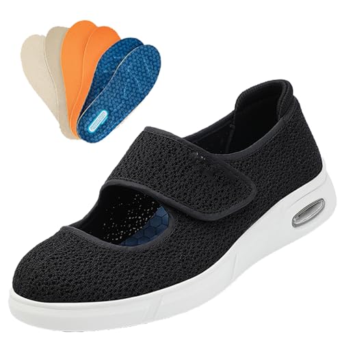 Möge Senioren Schuhe Damen Verbandschuh Gesundheitsschuhe Diabetiker Hallux Valgus Extra Weit Medizinische Damenschuhe Klettverschluss(Black,37 EU) von Möge