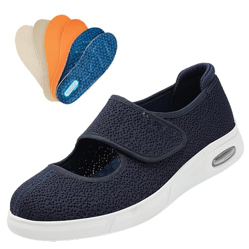 Möge Senioren Schuhe Damen Verbandschuh Gesundheitsschuhe Diabetiker Hallux Valgus Extra Weit Medizinische Damenschuhe Klettverschluss(Blue,39 EU) von Möge