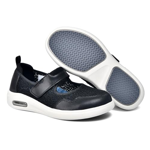 Möge Senioren Schuhe mit Klettverschluss für Geschwollene Füße Diabetiker Damen Orthopädische Geräumiges Innenleben Wanderschuhe Hallux Walux(Black,40.5 EU) von Möge