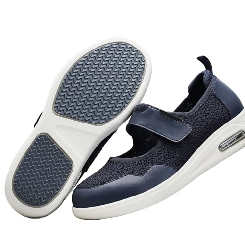 Möge Senioren Schuhe mit Klettverschluss für Geschwollene Füße Diabetiker Damen Orthopädische Geräumiges Innenleben Wanderschuhe Hallux Walux(Blue,40 EU) von Möge