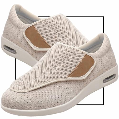 Möge Slip On Loafer für Herren Diabetiker Sandalen Herren Extra Weit Orthopädische Schuhe mit Klettverschluss Verstellbare Gesundheitsschuhe Bequemer Rehaschuhe(Beige,43 EU) von Möge
