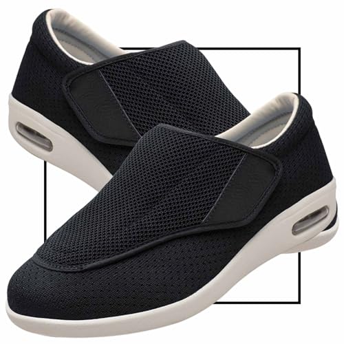 Möge Slip On Loafer für Herren Diabetiker Sandalen Herren Extra Weit Orthopädische Schuhe mit Klettverschluss Verstellbare Gesundheitsschuhe Bequemer Rehaschuhe(Black,43.5 EU) von Möge