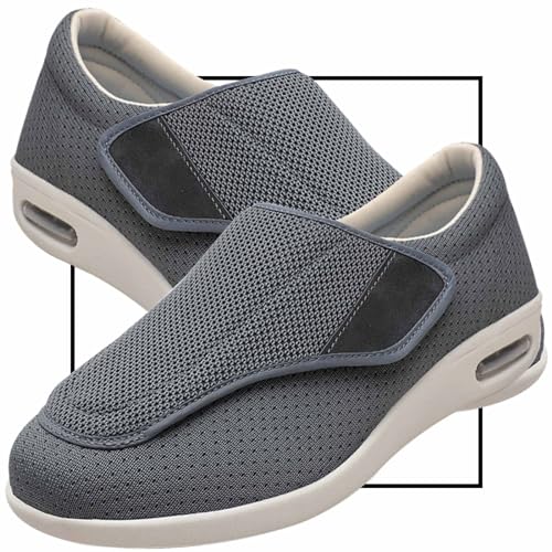 Möge Slip On Loafer für Herren Diabetiker Sandalen Herren Extra Weit Orthopädische Schuhe mit Klettverschluss Verstellbare Gesundheitsschuhe Bequemer Rehaschuhe(Gray,36 EU) von Möge