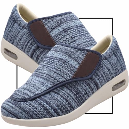 Möge Slip On Loafer für Herren Diabetiker Sandalen Herren Extra Weit Orthopädische Schuhe mit Klettverschluss Verstellbare Gesundheitsschuhe Bequemer Rehaschuhe(LightBlue,43 EU) von Möge
