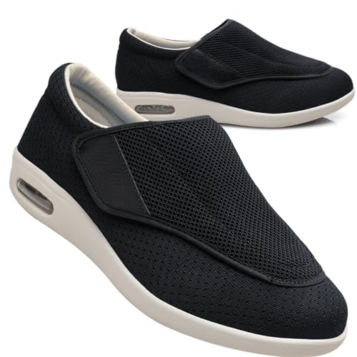 Möge Slip On Loafer für Herren Diabetiker Schuhe Herren Extra Breit Klettverschluss Schuhe Für Geschwollene Füße Leicht Gesundheitsschuhe Senioren rutschfest Turnschuhe (Color : Black, Size : 35 EU) von Möge