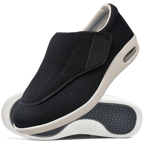 Verbandschuhe Herren Extra Weit Sandalen für Geschwollen Füße Slip On Sneakers Herren Walkingschuhe Extra Weit Business Walkingschuhe Sportschuhe (Color : Black, Size : 36 EU) von Möge