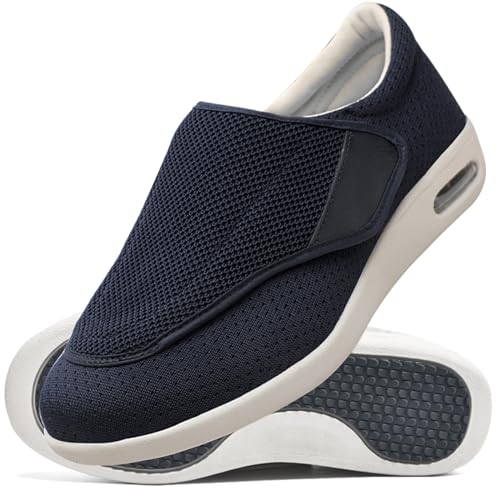 Verbandschuhe Herren Extra Weit Sandalen für Geschwollen Füße Slip On Sneakers Herren Walkingschuhe Extra Weit Business Walkingschuhe Sportschuhe (Color : Blue, Size : 35 EU) von Möge