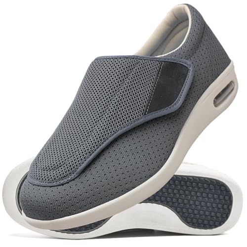 Verbandschuhe Herren Extra Weit Sandalen für Geschwollen Füße Slip On Sneakers Herren Walkingschuhe Extra Weit Business Walkingschuhe Sportschuhe (Color : Gray, Size : 40 EU) von Möge