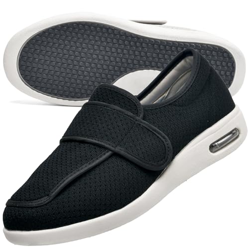 Möge Verbandschuhe Herren extra weit, Herrenschuhe mit Klettverschluss, Herren Rehaschuhe Damen Orthopädische Weit Diabetiker Schuhe Erwachsene Gesundheitsschuhe Therapieschuhe(Black,42 EU) von Möge