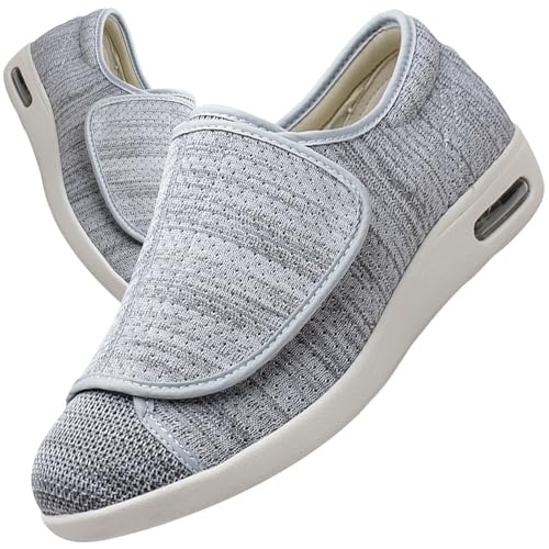 Möge Weit Hausschuhe Diabetiker Schuhe Herren Damen Extra Breit Klettverschluss Schuhe Für Geschwollene Füße Leicht Gesundheitsschuhe Senioren rutschfest Turnschuhe(LightGrey,45 EU) von Möge