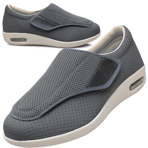 Möge Weit Hausschuhe Diabetikerschuhe für Herren Diabetiker Hausschuhe für Geschwollene Füße Senioren Diabetiker Schuhe Herren Extra Weit Klettverschluss Senioren Schuhe (Color : Gray, Size : 35 EU) von Möge