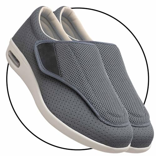 Ohne Schnuersenkel Slip-on Schuhe Diabetiker Sandalen Herren Outdoor Walking Shoes Orthopädische mit Klettverschluss Verstellbare Gesundheitsschuhe geschwollene Füße Reha Schuhe(Color:Gray,Size:43.5 E von Möge