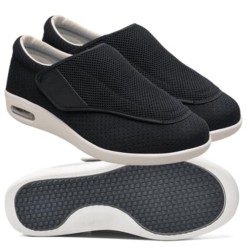 Orthopädische Turnschuhe Herren Diabetikerschuhe Schuhe für die Pflege von diabetischen Fußpatienten Rehabilitationsschuhe für Fußverletzungen Gesundheitsschuh für Senioren ( Color : Black , Size : 46 von Möge