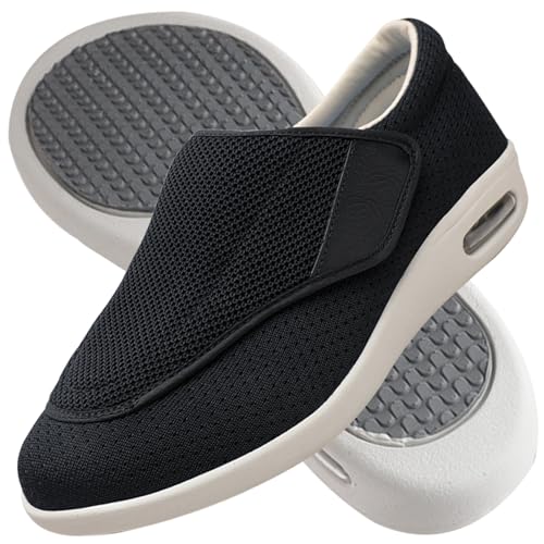 Plantarfasziitis Schuhe Herren breite Passform Walkingschuhe für Diabetiker orthopädische geschwollene Füße Unterstützung leicht bequem und atmungsaktiv für drinnen und draußen ( Color : Black , Size von Möge