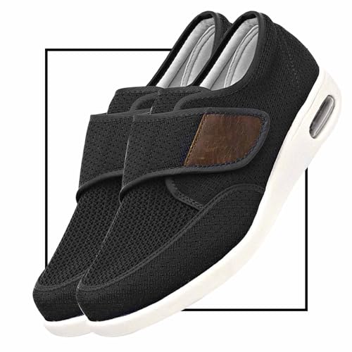 Möge Senioren Schuhe mit Klettverschluss Schuhe Herren Slip On Sneaker Fitness Turnschuhe Atmungsaktiv Ohne Schnürsenkel Walkingschuhe Hand-Free Freizeit Schlupfschuhe für Gym(Black,44.5 EU) von Möge