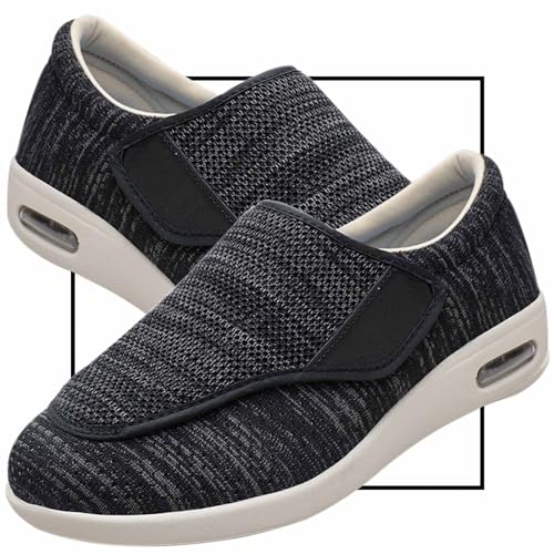 Möge Slip On Loafer für Herren Diabetiker Sandalen Herren Extra Weit Orthopädische Schuhe mit Klettverschluss Verstellbare Gesundheitsschuhe Bequemer Rehaschuhe(BlackGrey,43.5 EU) von Möge