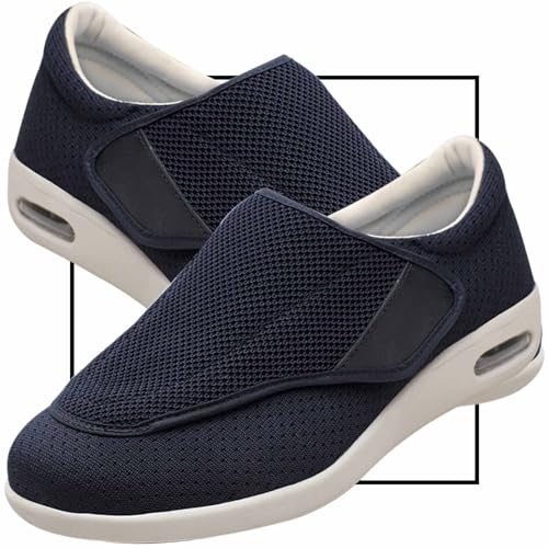 Möge Slip On Loafer für Herren Diabetiker Sandalen Herren Extra Weit Orthopädische Schuhe mit Klettverschluss Verstellbare Gesundheitsschuhe Bequemer Rehaschuhe(Blue,44.5 EU) von Möge