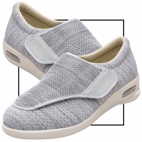 Möge Slip On Loafer für Herren Diabetiker Sandalen Herren Extra Weit Orthopädische Schuhe mit Klettverschluss Verstellbare Gesundheitsschuhe Bequemer Rehaschuhe(LightGrey,44.5 EU) von Möge