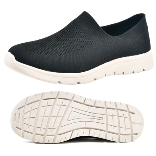 Slipper Extra Weit Damen Slip On Sneakers Nurse Schuhe Walkingschuhe Outdoor Turnschuhe Sportschuhe Bequem Leichte Atmungsaktiv Freizeitschuhe Memory Foam Fitness Sporthalle(Black,40.5 EU) von Möge