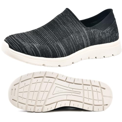 Slipper Extra Weit Damen Slip On Sneakers Nurse Schuhe Walkingschuhe Outdoor Turnschuhe Sportschuhe Bequem Leichte Atmungsaktiv Freizeitschuhe Memory Foam Fitness Sporthalle(BlackGrey,37.5 EU) von Möge