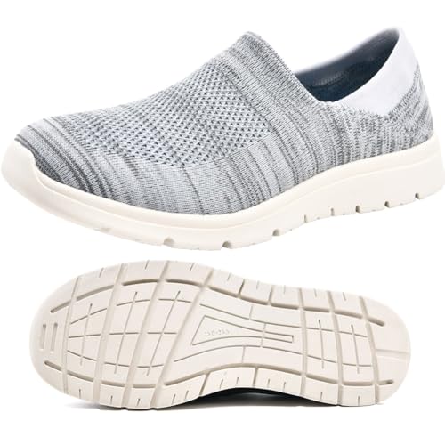 Slipper Extra Weit Damen Slip On Sneakers Nurse Schuhe Walkingschuhe Outdoor Turnschuhe Sportschuhe Bequem Leichte Atmungsaktiv Freizeitschuhe Memory Foam Fitness Sporthalle(Gray,42 EU) von Möge