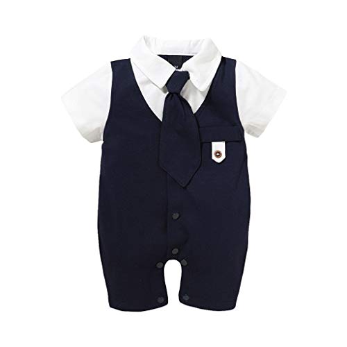 Jungen Jumpsuit Neugeborene Säugling Baby Jungen Solide Kurzarm Gentleman Krawatte Strampler Outfits Kleidung Gr. 56, Schwarz von Moent