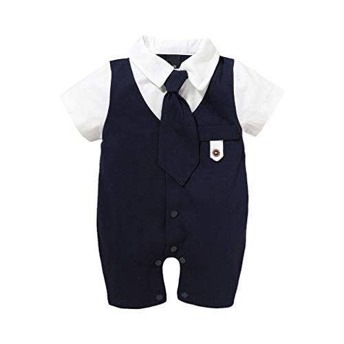 Jungen Jumpsuit Neugeborene Säugling Baby Jungen Solide Kurzarm Gentleman Krawatte Strampler Outfits Kleidung Gr. 68, Schwarz von Moent