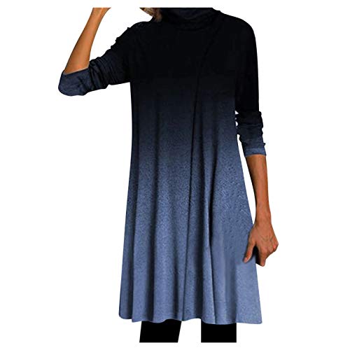 Moent Kleider für Frauen Casual Party, Frauen Lady Patchwork Druck Langarm O-Ausschnitt Rollkragen Kleid Lange Kleider für Frauen Party Wear Western Gr. XXXXXL, blau von Moent