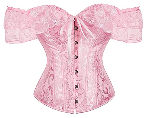 Moessa Frauen Floral Spitze Off Schulter Korsett Bustier Knochen Überbrust Korsett Bodyshaper Dessous Top, Pink, Medium von Moessa