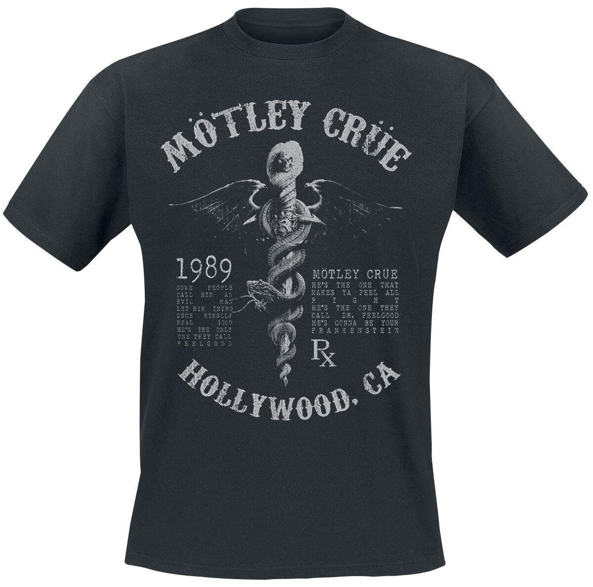 Mötley Crüe T-Shirt - Faded Feel Good Lyrics - S bis XXL - für Männer - Größe S - schwarz  - Lizenziertes Merchandise! von Mötley Crüe