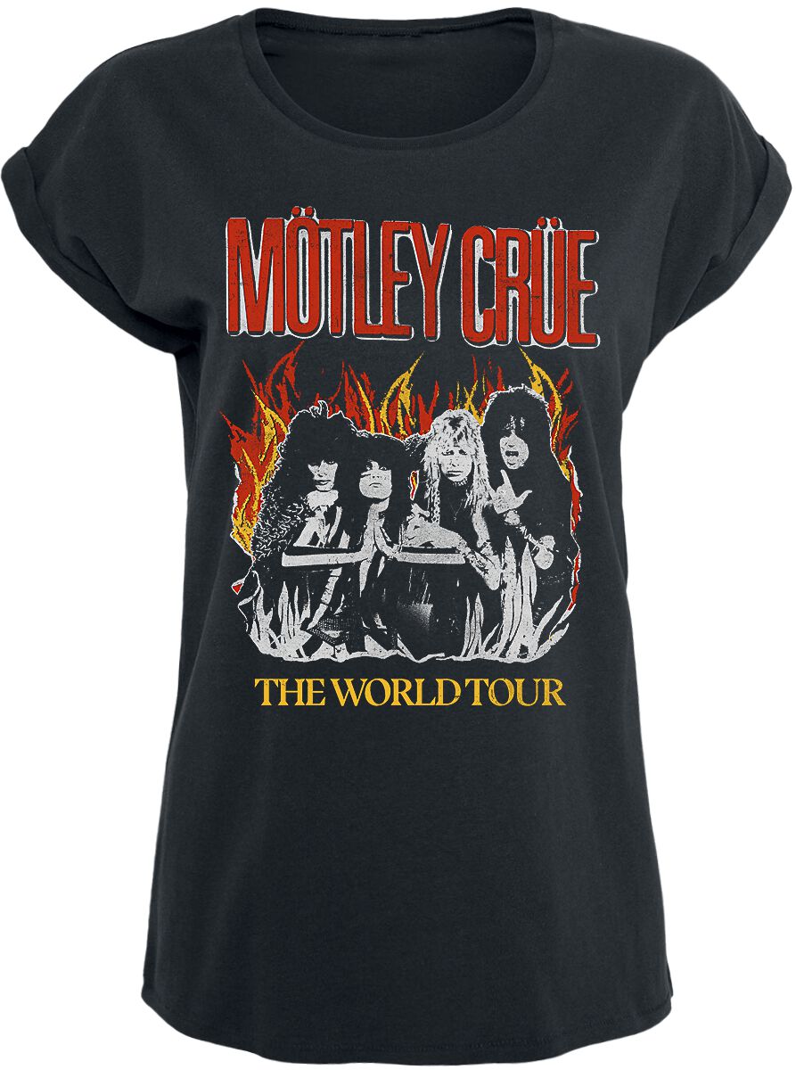 Mötley Crüe T-Shirt - Vintage World Tour Flames - S bis XXL - für Damen - Größe L - schwarz  - Lizenziertes Merchandise! von Mötley Crüe