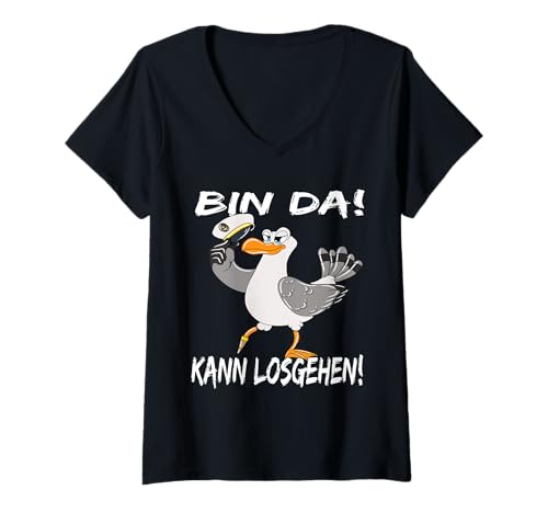 Damen Kapitän Möwe Ostsee Nordsee Urlaub Bin Da Kann Losgehen. T-Shirt mit V-Ausschnitt Damen Kapitän Möwe Ostsee Nordsee Urlaub Bin Da Kann Losgehen. T-Shirt mit V-Ausschnitt von Möwe Ostsee Urlaub Möwe Nordsee Urlaub Möwen.