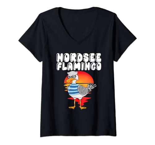 Damen Norddeutsche Sprüche Möwe Nordsee Flamingo Möwe T-Shirt mit V-Ausschnitt Damen Norddeutsche Sprüche Möwe Nordsee Flamingo Möwe T-Shirt mit V-Ausschnitt von Möwe Ostsee Urlaub Möwe Nordsee Urlaub Möwen