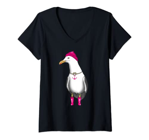 Damen Möwe Meer Küste Maritim Ostsee Nordsee Lustiges Geschenk T-Shirt mit V-Ausschnitt von Möwe Vogel Meer Ostsee Nordsee Geschenkidee
